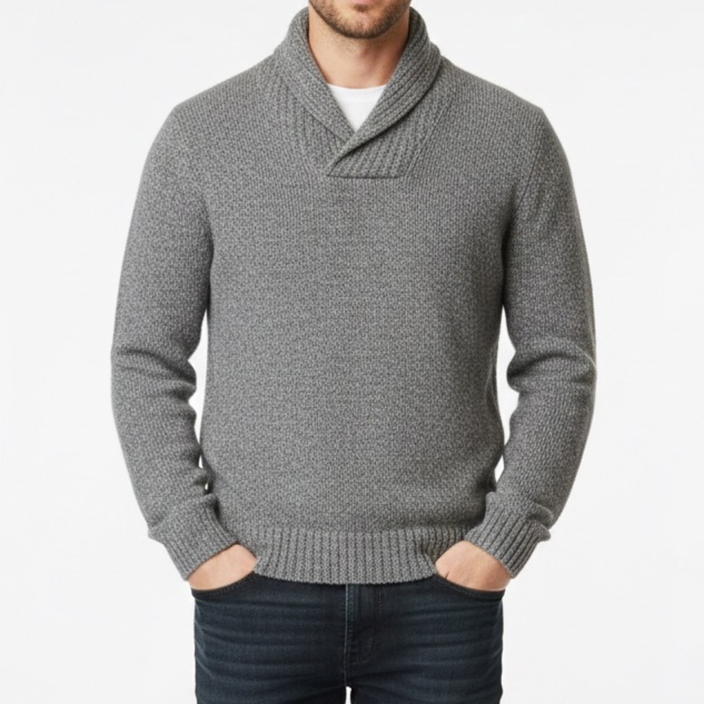 Zara Man Wool Blend Shawl Collar Knit Sweater